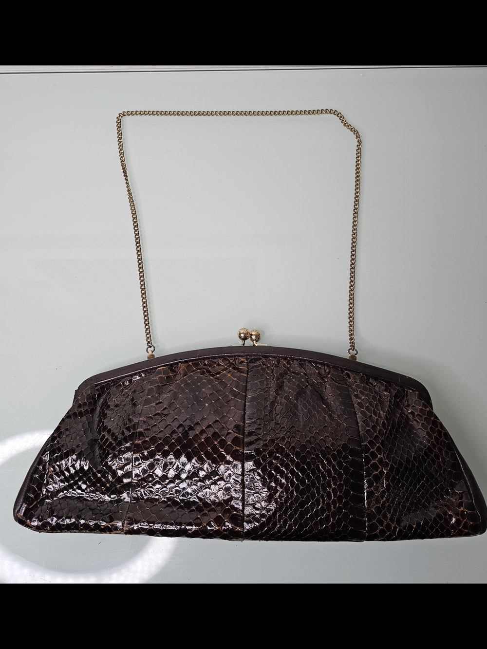 Vintage Jane Shilton Brown Snakeskin Clutch Bag